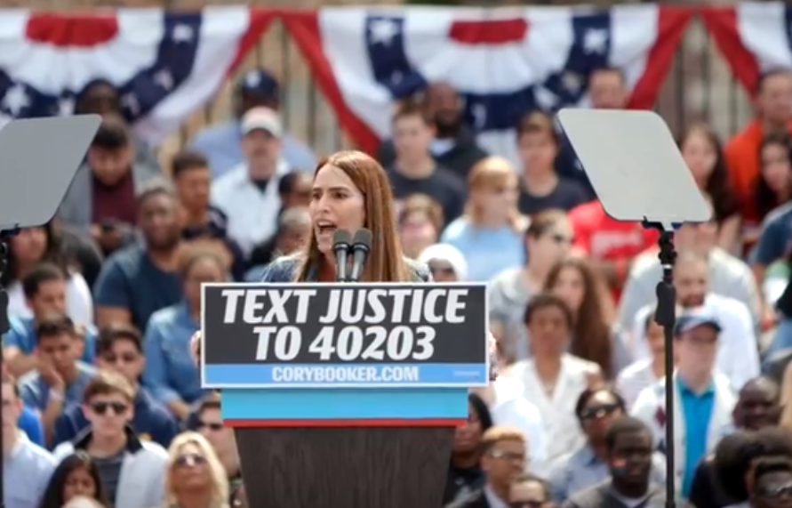 NJ State Senator M. Teresa Ruiz of Newark delivers a speech supporting U.S. Senator Cory Booker for president at the Booker 2020 presidential campaign kickoff in Newark, NJ.