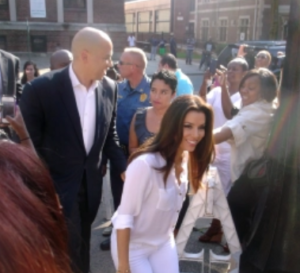 Longorio campaigning in Plainfield with Cory Booker in 2014.